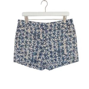 J.Crew Shorts Womens Size 6 Linen Blue/Beige Abstract Mid Rise Breathable 3" Ins